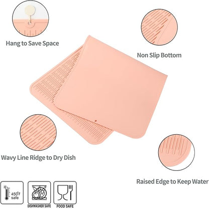 MicoYang Silicone Dish Drying Mat for Multiple Usage,Easy clean,Eco-friendly,Heat-resistant Silicone Mat for Kitchen Counter or Sink,Refrigerator or Drawer Liner Pink 5XL 36inches x 18inches - Image 3