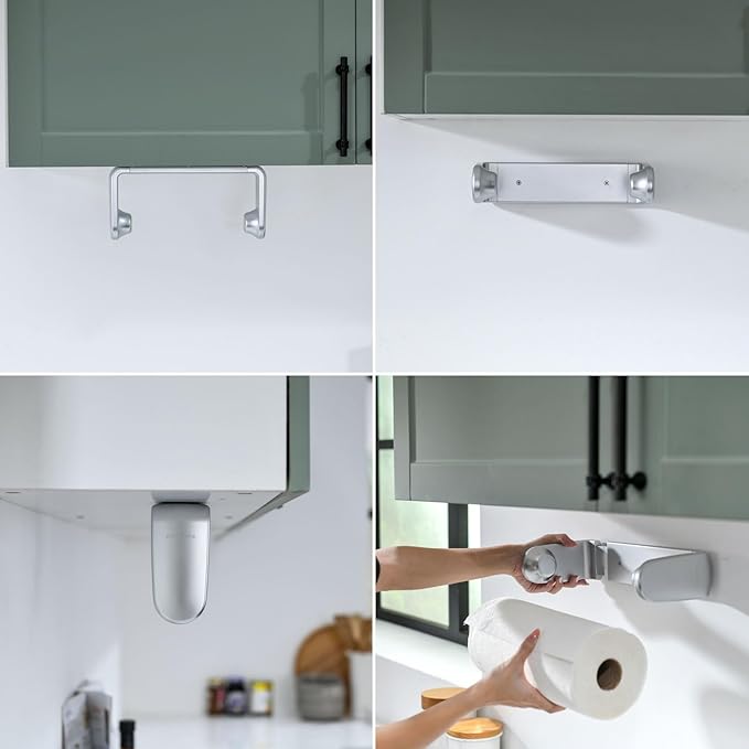 simpletome Paper Towel Holder ONE Hand Tear Adaptive Tension Arm Adjustable Length 9.4-11inch/24-28cm (Silvery) - Image 8