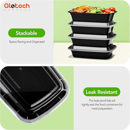 Glotoch 16oz Meal Prep Containers with Lids 50-Pack, Airtight Leakproof Food Storage Containers Reusable, BPA-Free Plastic Containers - Stackable Bento Lunch Boxes