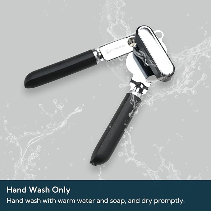 KITCHENDAO Manual Can Opener, Super Sharp Sandvik 12C27 Blade, Handheld Can Opener with Magnet, Smooth Edge Cut, Soft Grip, Oversized Knob for Seniors & Arthritis, Easy to Use, Black