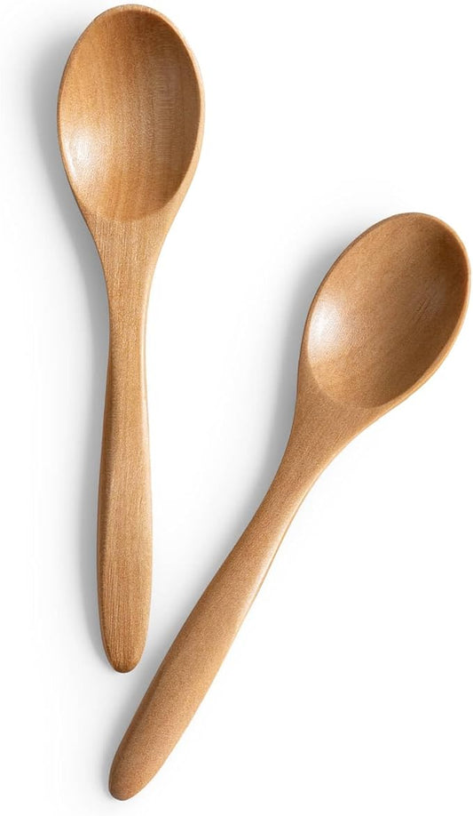 2 PCS Small Wooden Spoons, 5.8 Inch Honey Spoons for Tea, Schima Wooden Honey Teaspoon for Coffee, Little Tiny Wood Spoons, Bamboo Table Spoon for stirring, Wooden Spoons for Utensils Set by HEFILD