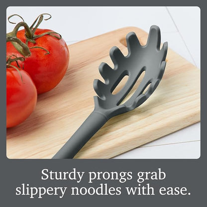 Tovolo Pasta Claw Spaghetti Spoon Scoop Charcoal Gray Silicone Pasta Spoon with Teeth, BPA Free Silicone Pasta Fork for Serving Spaghetti Linguine and Noodles, Heat Safe Pasta Serving Spoon