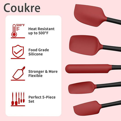 Coukre Silicone Spatula Set of 5,High Temperature Resistant, Food Grade Silicone, Dishwasher Safe, for Baking, Cooking (Red Black) - Image 3