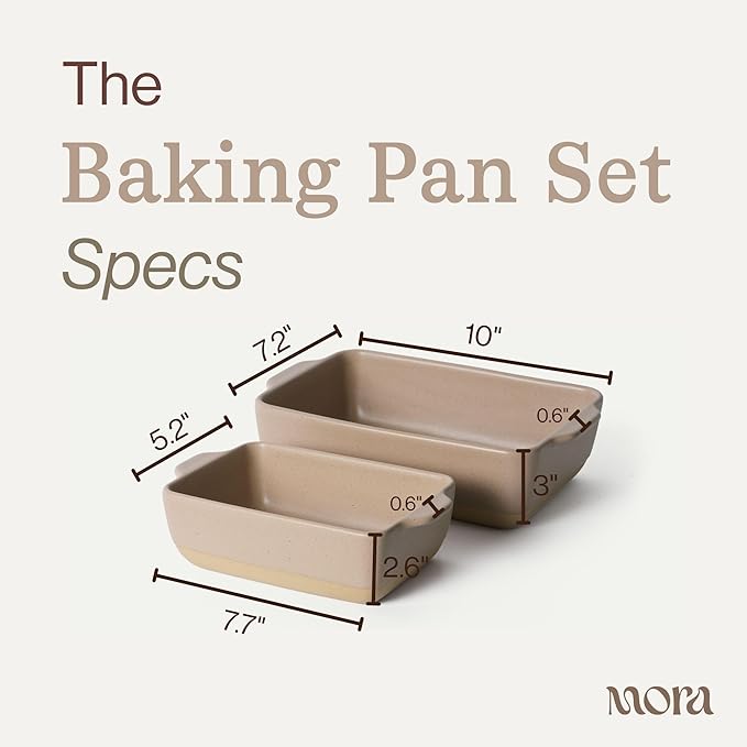 Mora Ceramic Set of 2 Baking Dishes For Casserole, Banana Bread, Brownies, Broiling, Roasting, and Baking. 7x11 in and Loaf Pans - Porcelain Serving Bakeware from Oven to Table. Freezer Safe - Mushroom - Image 2