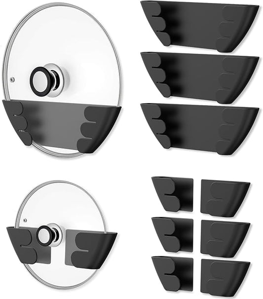 Universal Adjustable Pot Lid Holder Organizer for Cabinet - Upgraded Patented Niceyos 8 Pack Pan Lids Organizers Inside Cabinet Door Wall Mount Pots Top Rack for Kitchen Cupboard Fit 6" to 13" (Black) by NICEYOS