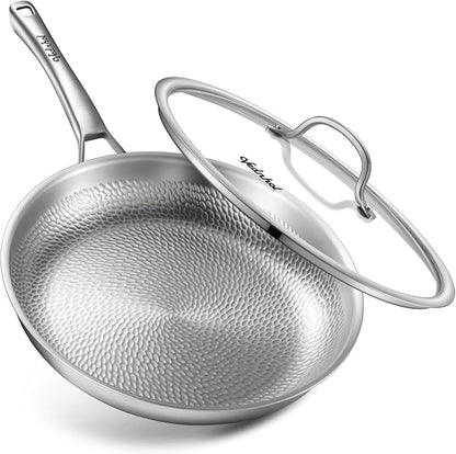 Titanium Pan, 12 Inch Pure Titanium Hammered Pro frying pan with Lid, Non-Toxic Skillet for Cooking, PFAS/PFOA/PTFE Free Cookware, Dishwasher&Oven Safe, Kitchen Induction Compatible by VEDNHOL