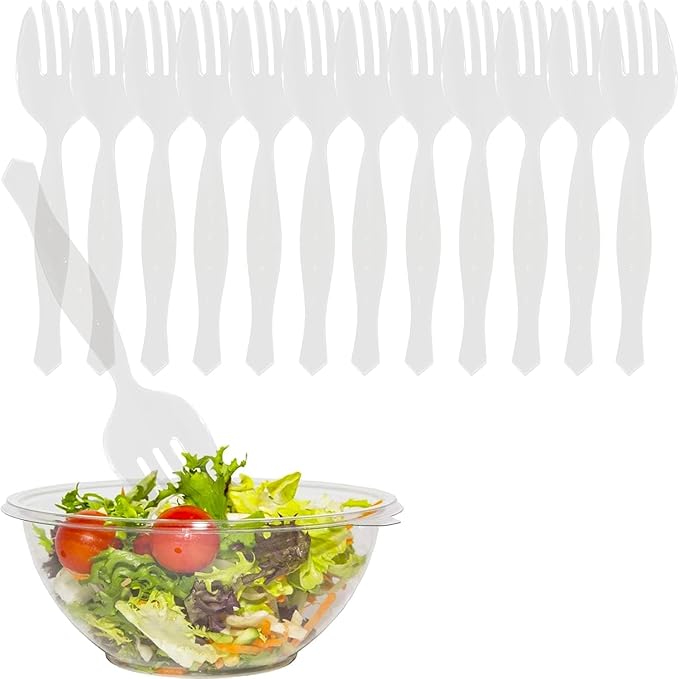 PARTY BARGAINS Disposable Clear Plastic Serving Forks 8.75 Inch – Heavy Duty Clear Plastic Forks for Parties, Catering, Weddings, Events – 12 Count