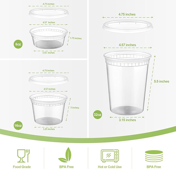 AOZITA 24 Sets Plastic Deli Food Containers With Lids, 8 oz 16oz 32oz Variety pack, Airtight Food Storage Containers, Freezer/Dishwasher/Microwave Safe, Soup Containers For Takeout Food Storage - Image 2