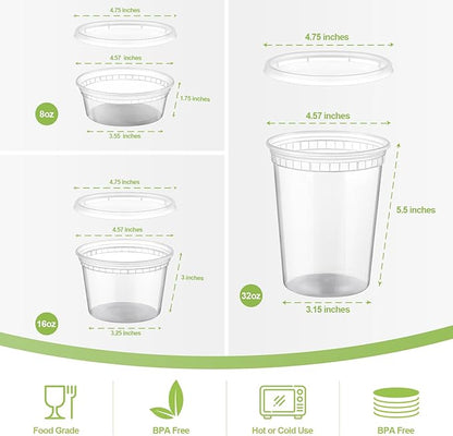 AOZITA 24 Sets Plastic Deli Food Containers With Lids, 8 oz 16oz 32oz Variety pack, Airtight Food Storage Containers, Freezer/Dishwasher/Microwave Safe, Soup Containers For Takeout Food Storage - Image 2