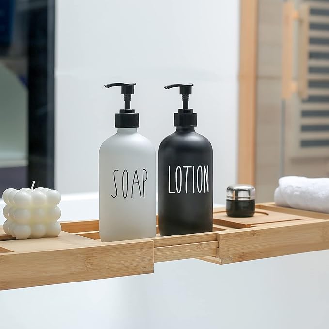 MOMEEMO Soap Dispenser Bathroom Set, Contains Hand and Lotion Dispenser, Suitable for Black and White Bathroom Decor. (Black & White)
