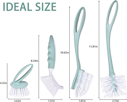 Dish Brush with Handle, Kitchen Dish Scrub Brush Set, 4-Piece Kitchen Cleaning Brush Set for Pots and Bottles, Nordic Green - Image 6