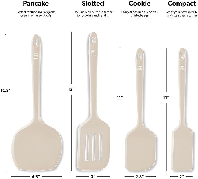 New DI ORO Silicone Turner Spatula Set - Kitchen Spatulas for Nonstick Cookware - Cooking Utensils for Flipping Eggs & Pancakes - 600°F Heat-Resistant BPA Free Turners - Dishwasher Safe (4pc, Clay) - Image 5