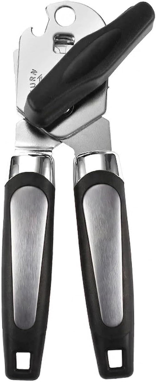 Can Opener Manual Heavy Duty - Hand Held Strong Can Openers for Seniors with Oversized Turn Knob, Soft Grip Sharp Blade, Solid Steel Hand Manual Can Open for Kitchen & Camping