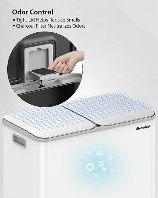 Lovewind Trash Can, 2 x 10.5 Gallon (2 x 40 L) Garbage Can for Kitchen Dual Compartment Recycling Kitchen Step Trash Bin, Stainless Steel Trash and Recycle Bin Combo with Soft-Close Lid, White - Image 8