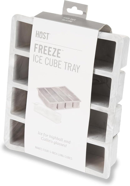 Host Ice Cube Tray, Makes Four 5-Inch Long Cubes, Durable Silicone Trays with Easy Release Design, Perfect for Water Bottles and Highball Glasses, Home Bar Accessories, Set of 1, Marble