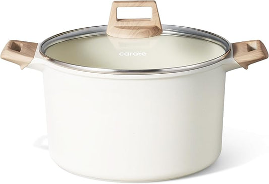 CAROTE 8 Qt Nonstick Stock Pot with Lid Soup Pot, 8 Quart Casserole with Lid, Easy to Clean Non Stick Cooking Pot Cookware PFOA Free, White Granite by CAROTE