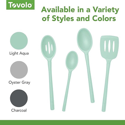 Tovolo Flex Core Small Deep Spoon Silicone for Cooking Mixing Baking, Dishwasher Safe BPA Free All Silicone Kitchen Mini Spoon Heat Resistant Nonstick Safe Serving Spoon, Aqua Seafoam Green
