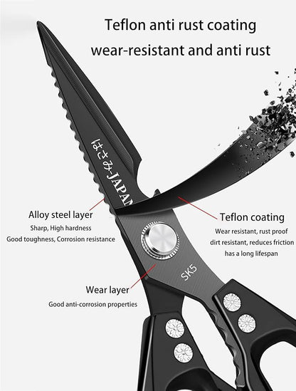 Multi-Purpose Rust Proof Kitchen Shears, Heavy Duty Meat Scissors, Dishwasher Safe, for Chicken, Vegetables, Steak, Fish Scaling & Bottle Opener(Black)