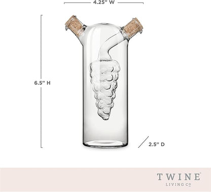 Twine 2-In-1 Oil and Vinegar Cruet Bottle with Cork Stoppers, Olive Oil and Balsamic Vinegar Dispenser, Hand Blown Glass, Pack of 1
