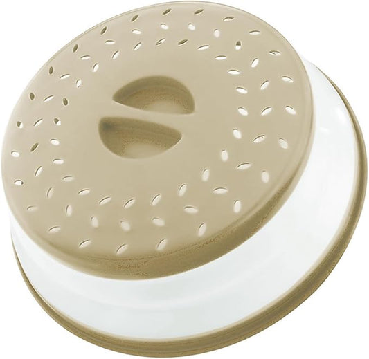 Collapsible Microwave Splatter Cover, Microwave Plate Cover With Steam Vent(10.5 IN,Old beige)