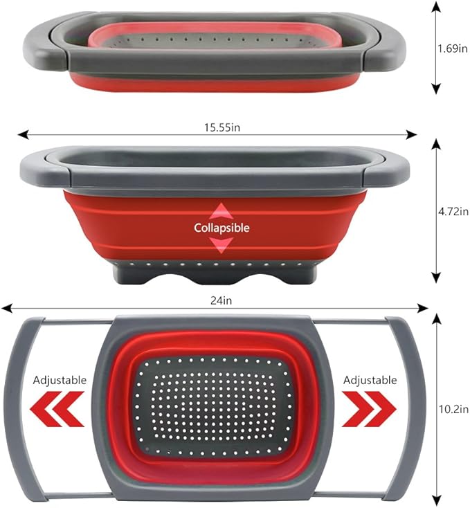 Qimh Colander Collapsible, Over The Sink Veggies/Fruit 6-Quart Strainers and Colanders with Extendable Handles, Folding Strainer for Kitchen - Image 7