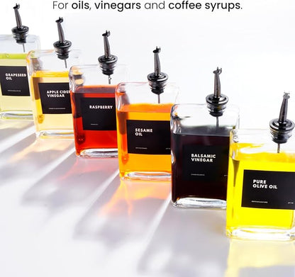 APT 1101 Olive Oil Dispenser for Kitchen, Cooking Oil and Vinegar Dispenser Set, Olive Oil Bottle, Soy sauce dispenser, coffee syrup bottles with stainless steel pourers (Black, Set of 4) - Image 4