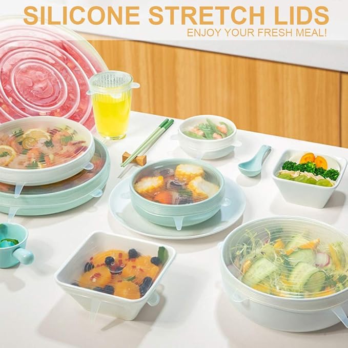 LELE LIFE 4 Pack Same Size Silicone Stretch Lids, Thicker Reusable Sturdy Silicone Container Cover, Expandable Food Storage Covers, Dishwasher and Freezer Safe, 2.56in(6.5cm)
