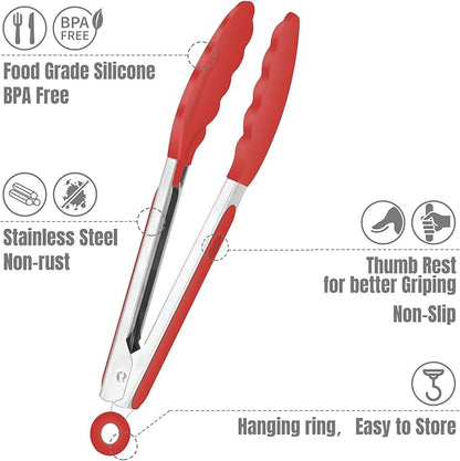 Hotec Mini Silicone Kitchen Tongs for Cooking - 7-Inch Small Serving Tongs with Silicone Tips, Set of 3 (Red) - Image 5