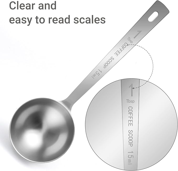 Flezoo 4Pcs Coffee Scoop Spoon - 1 Tablespoon 15ML Stainless Steel Long Handle Measuring Spoons for Ground Coffee, Loose Tea and Powder - Image 3