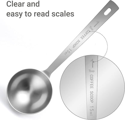 Flezoo 4Pcs Coffee Scoop Spoon - 1 Tablespoon 15ML Stainless Steel Long Handle Measuring Spoons for Ground Coffee, Loose Tea and Powder - Image 3