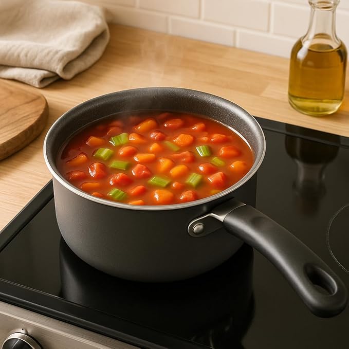 1-Quart Non-Stick Sauce Pan with Stay-Cool Handle – Durable Steel Construction, Even Heat Distribution, Easy-Clean Coating, Gray Finish