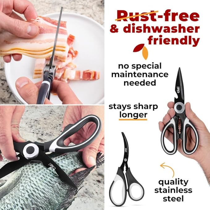 Titanium Coated Kitchen Scissors 2-Piece Set by Gidli - Liftime Replacement Warranty* - Heavy Duty Kitchen Shears for Meat and Food Prep - Includes Bonus 7" Seafood Scissors with Ergonomic Grip - Image 2