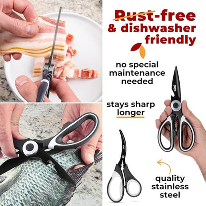 Titanium Coated Kitchen Scissors 2-Piece Set by Gidli - Liftime Replacement Warranty* - Heavy Duty Kitchen Shears for Meat and Food Prep - Includes Bonus 7" Seafood Scissors with Ergonomic Grip - Image 2