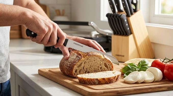 Farberware 22-Piece Never Needs Sharpening Triple Rivet High-Carbon Stainless Steel Knife Block and Kitchen Tool Set, Black, Durable AND Precision Cutlery - Image 10