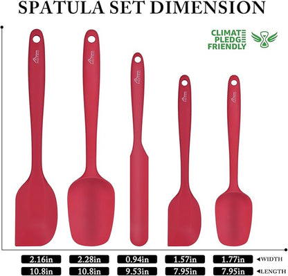 HOTEC Heat Resistant 600℉ BPA-Free Silicone Rubber Spatula Set, Kithchen Cooking Spatulas, Baking, Mixing, for Non Stick Cookware, Dishwasher Safe, Red Set of 5 - Image 3
