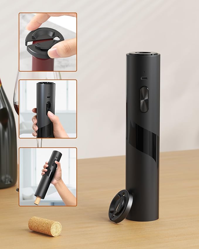 CIRCLE JOY Electric Wine Bottle Opener Set Rechargeable 7-in-1 Wine Set with Foil Cutter, Electric Wine Opener, Electric 2in-1 Wine Aerator & Pourer, Electric Vacuum Pump and 2 Wine Stoppers, Black - Image 4