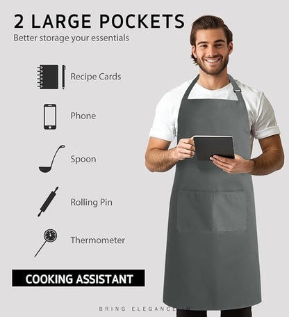 Syntus Apron for Men Women, Adjustable Cooking Kitchen Chef Aprons with 2 Pockets, Cotton/Polycotton/Polyester - Image 4