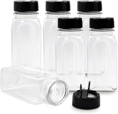RoyalHouse - 6 Pack 14 Oz Plastic Spice Jars with Black Cap, Clear and Safe Plastic Bottle Containers with Shaker Lids for Storing Spice, Herbs and Seasoning Powders, BPA Free, Made in USA by RoyalHouse