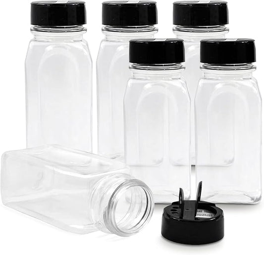 RoyalHouse - 6 Pack 14 Oz Plastic Spice Jars with Black Cap, Clear and Safe Plastic Bottle Containers with Shaker Lids for Storing Spice, Herbs and Seasoning Powders, BPA Free, Made in USA by RoyalHouse