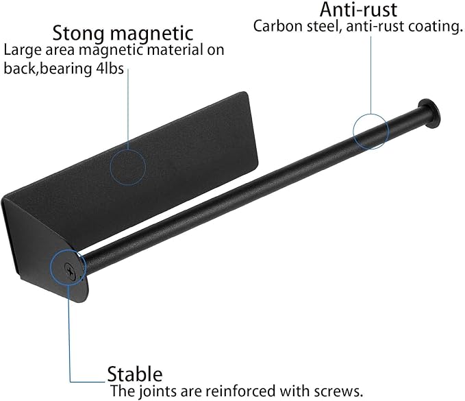 Paper Towel Holders Magnetic Steel Black Towel Roll Holders with Strong Magnetic Backing - Fit for Large Paper Towels-for Kitchen,Refrigerator,Grill,Garage,Shop - Image 2