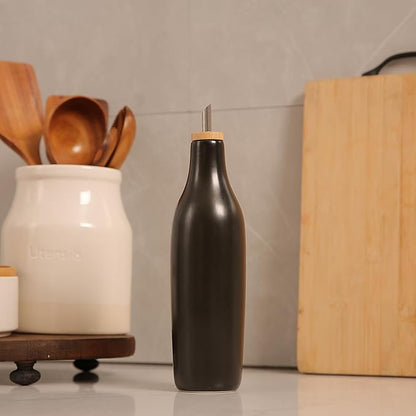 HOMCDALY Ceramic Olive Oil Dispenser for Kitchen, Stoneware 16oz Oil and Vinegar Bottles Dispenser, Kitchen Dispenser Bottle for EVOO Vinegar Syrups, Modern Farmhouse Design(B) - Image 2