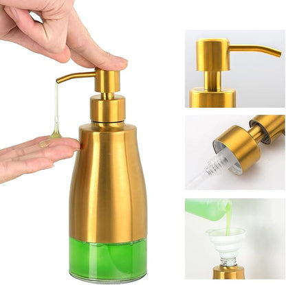 Gaussra Soap Dispenser with Coaster and Stickers, Brushed Gold Stainless Steel Glass Hand Pump Dispenser, Anti Rust Bottle, for Kitchen & Bathroom Detergent Bottle，Refillable Hand Liquid Dispenser - Image 6