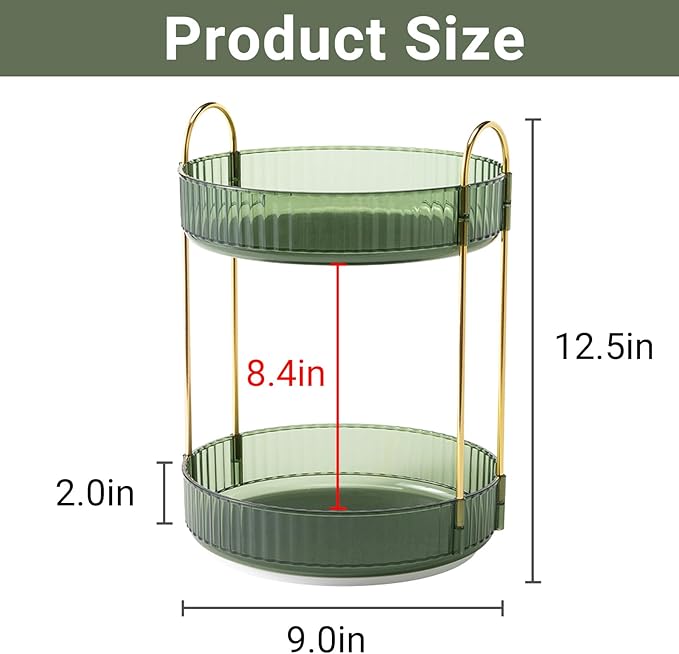 Asayuee 360 Rotating Makeup Organizer for Vanity,2 Tier Large Capacity Skincare Organizers,Bathroom Counter Organizer, Spinning Perfume Organizer & Vanity Organizer (Green-2 Tier) - Image 2