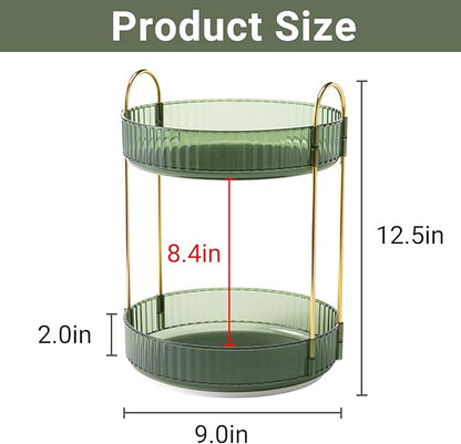 Asayuee 360 Rotating Makeup Organizer for Vanity,2 Tier Large Capacity Skincare Organizers,Bathroom Counter Organizer, Spinning Perfume Organizer & Vanity Organizer (Green-2 Tier) - Image 2