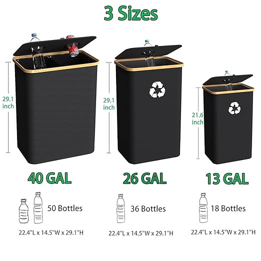 Recycling Bin Kitchen Indoor Home 40 Gallon 156L Recycle Bin with Lid 2 Removeable Reusable Inner Bag Bottle Can Glass Waste Plastice,Big Black - Image 3