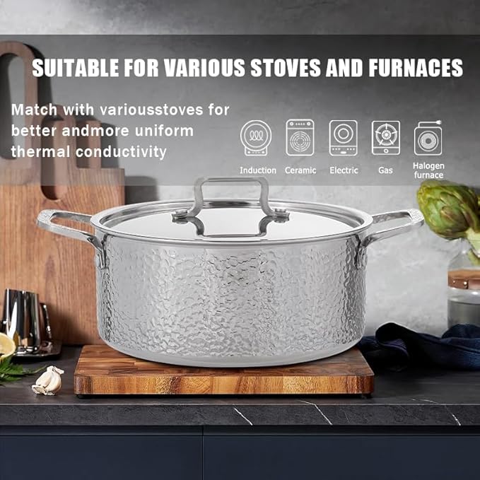 Vivicreate Tri-Ply Stainless Steel Stockpot Deep Cooking Pot with Hammered Exterior Compatible with All Stovetops Even Heat Distribution Durable Cookware for Soups Stews and More 4 QT - Image 7