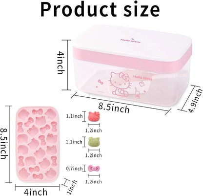Ice Tray with Lid and Bin and Ice Scoop, Cartoon Silicone Ice Molds, 24 Holes Cute Cat Ice Cube Tray for Drinks, Coffee, Cocktail