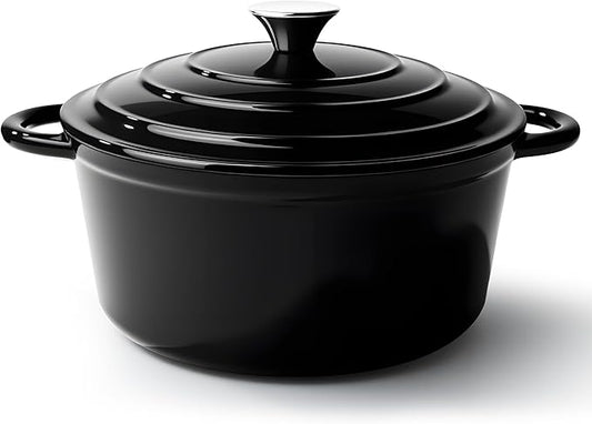 4.5 Quart Dutch Oven Pot with Lid, Non Stick Enameled Cast Iron Dutch Oven for Bread Baking,Heavy-Duty, Oven Safe Ceramic Cookware Up to 500°F for Baking, Braising, Stews, Roasting, Black by Fijinhom