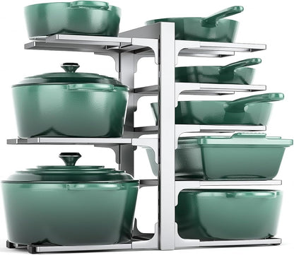 MUDEELA 8-Tier Pots and Pans Organizer under Cabinet, 15.83" Height Heavy Duty Pot Pan Organizer Kitchen Cabinet Organization and Storage, Adjustable Pot Rack for Frying Pan, Cast Iron Skillet, Sliver by MUDEELA
