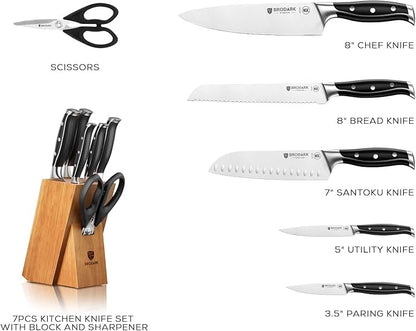 BRODARK Knife Set: 7 Piece Ultra Sharp Kitchen Knife Set Without Steak Knives, Knives Set for Kitchen with High Carbon Super Steel & Ergonomic Handle, Acacia Wood Block with Scissors and Sharpener - Image 6